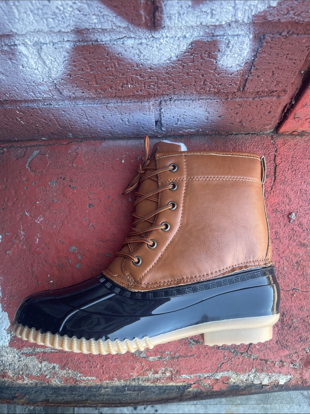 Women’s Two-Tone Duck Boot Ankle Bootie in Brown and Black - Picture 8 of 9